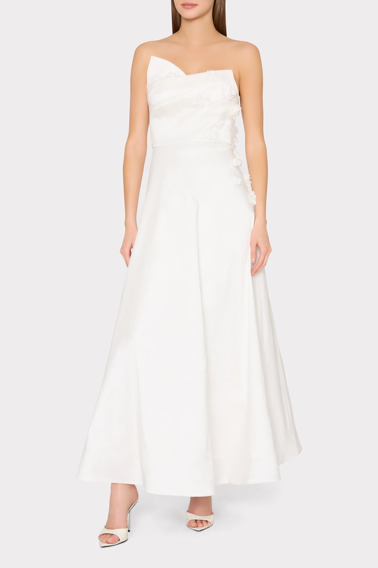 Cynthia Taffeta Flower Embroidered Dress