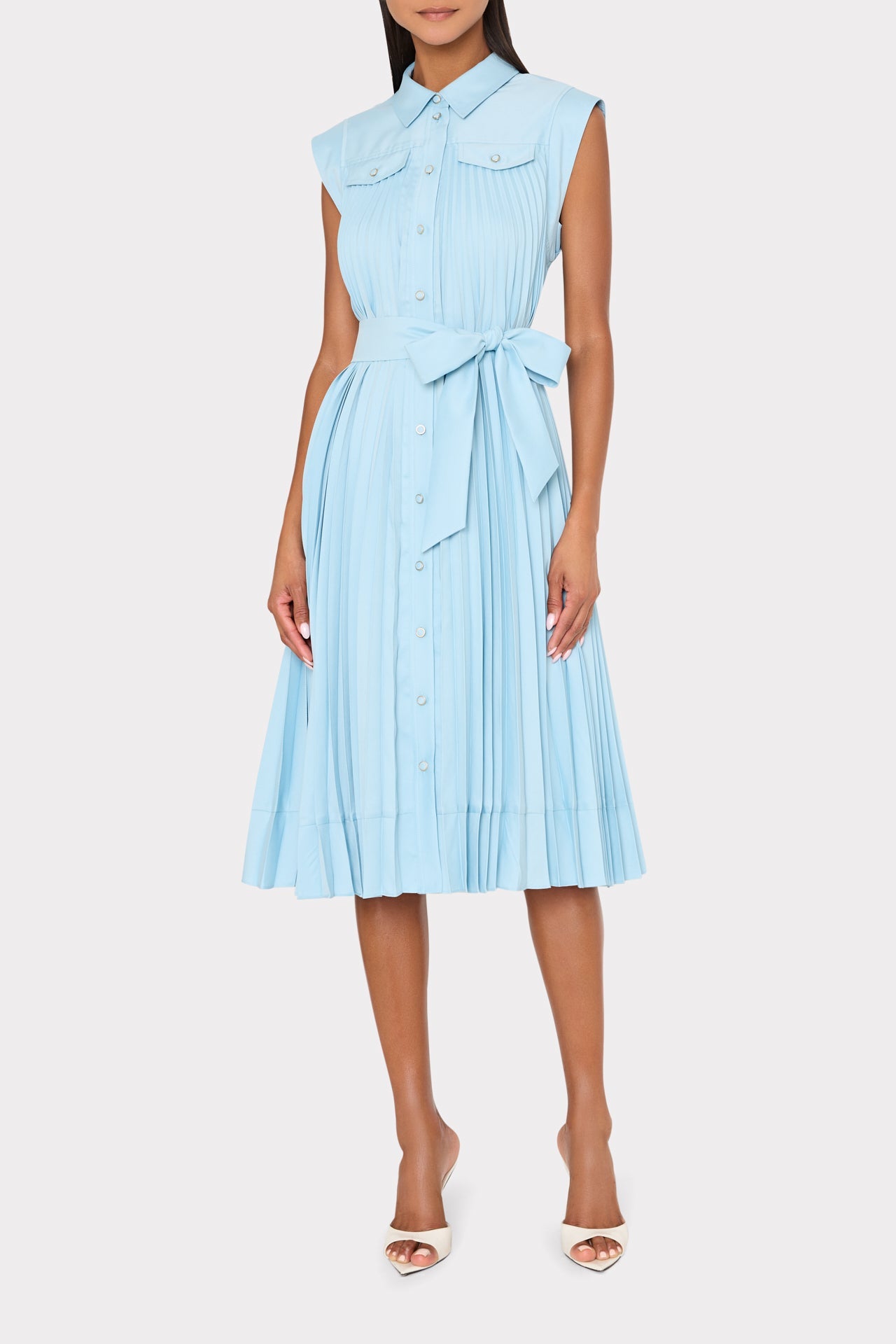 Johanna Pleated Twill Midi Dress