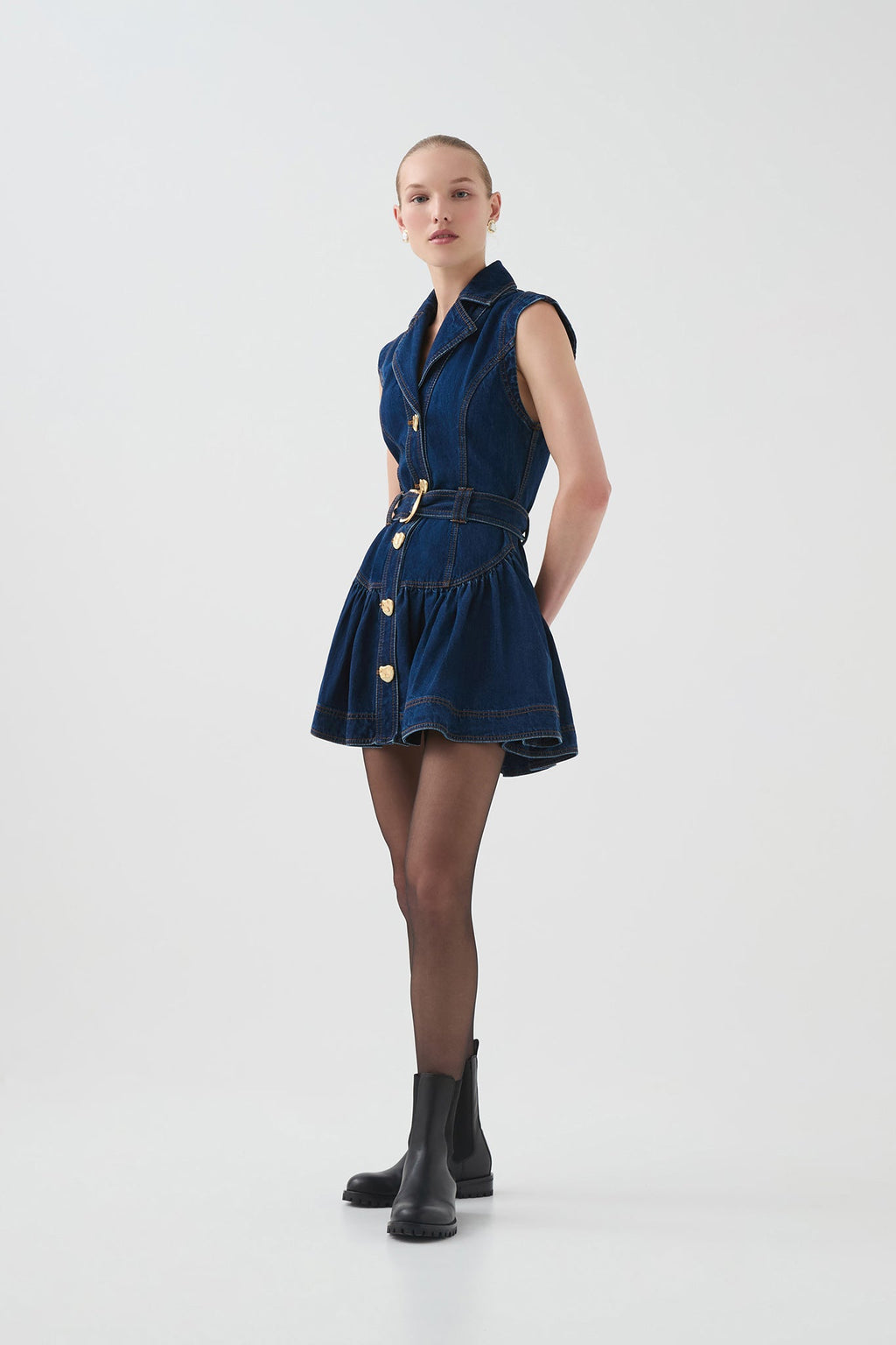 Elena Belted Denim Mini Dress