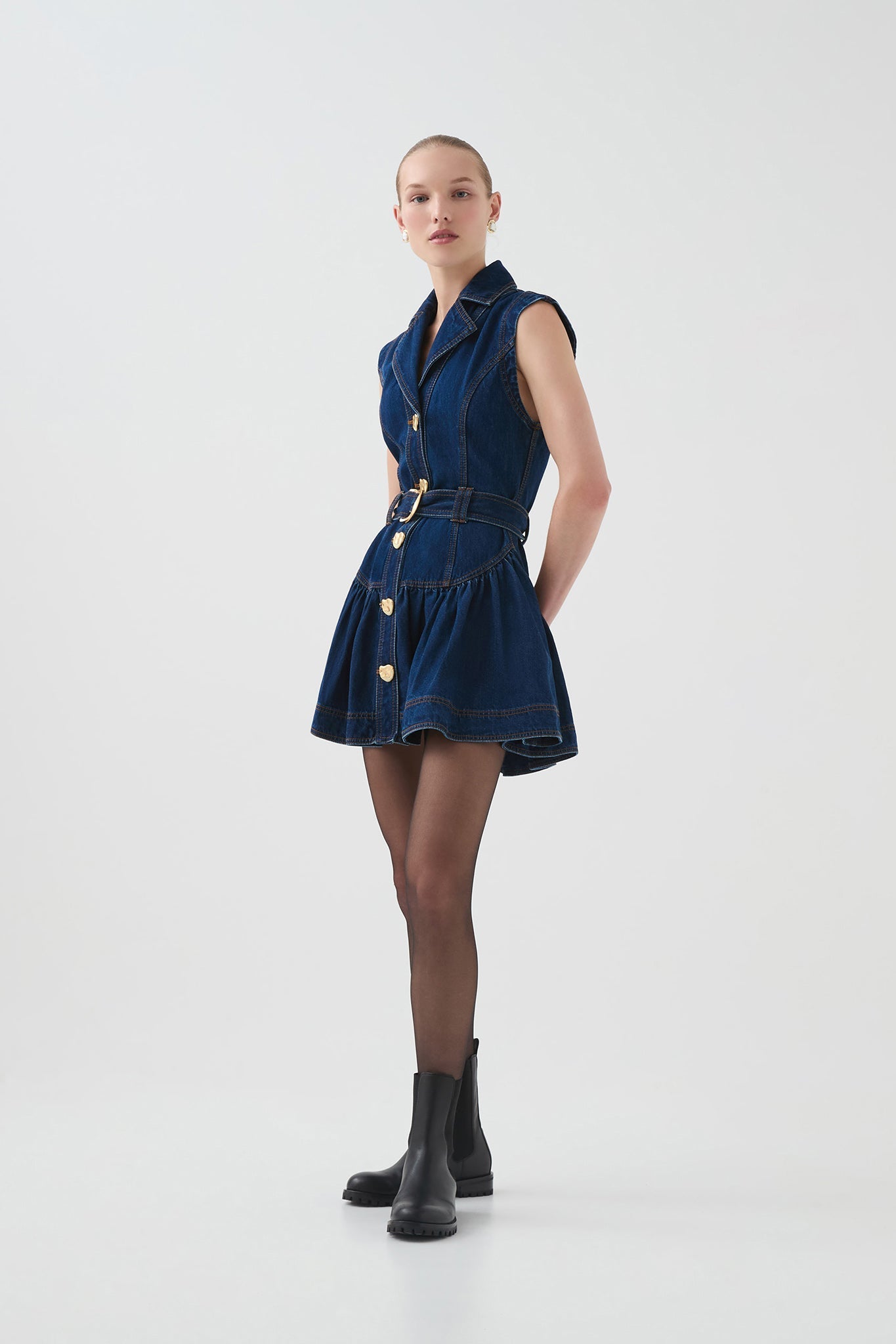 Elena Belted Denim Mini Dress
