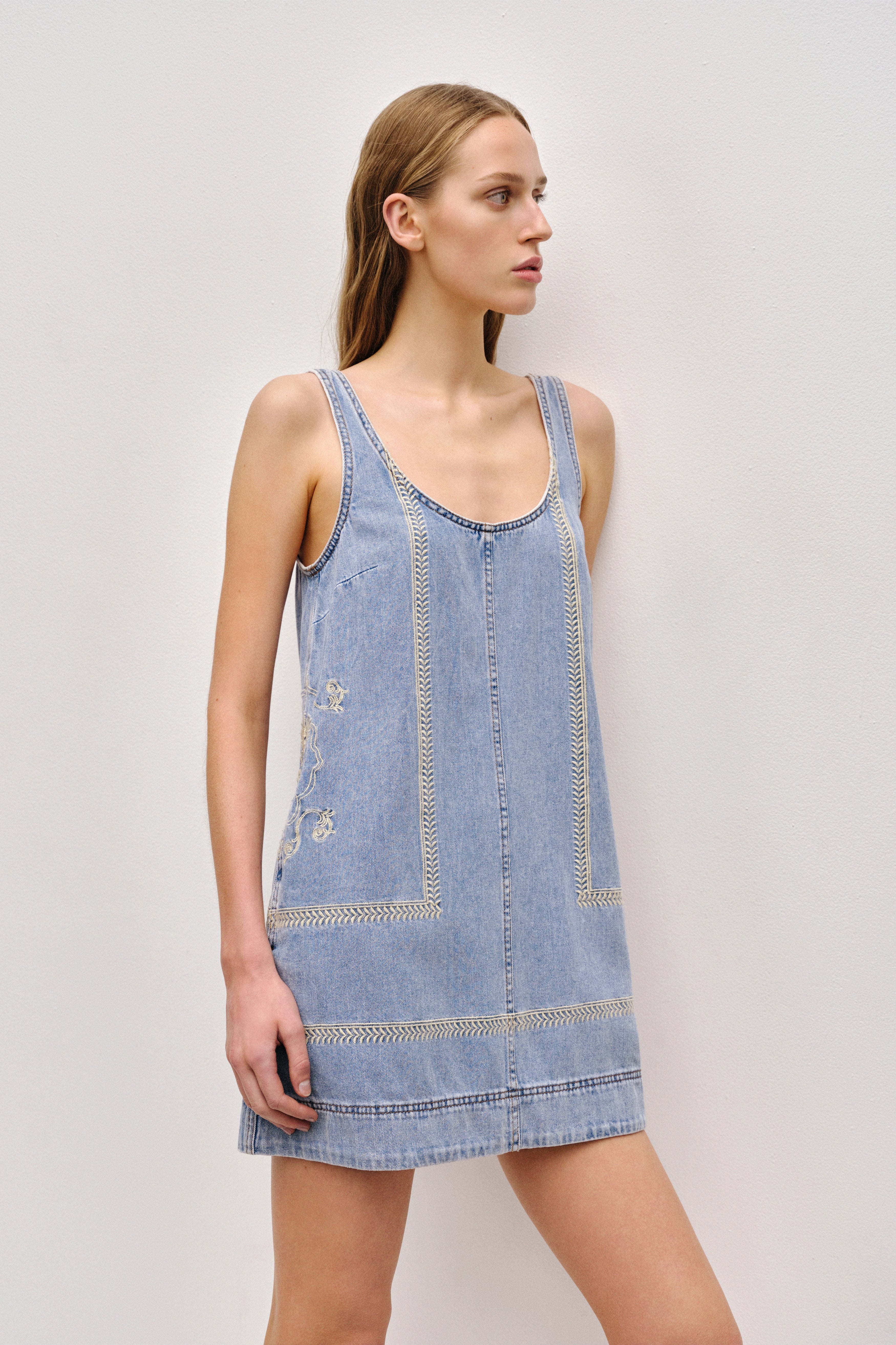 Lotus Denim Mini Dress