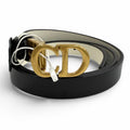 Dior Reversible CD Logo Buckle Leather Belt Black White Gold 85