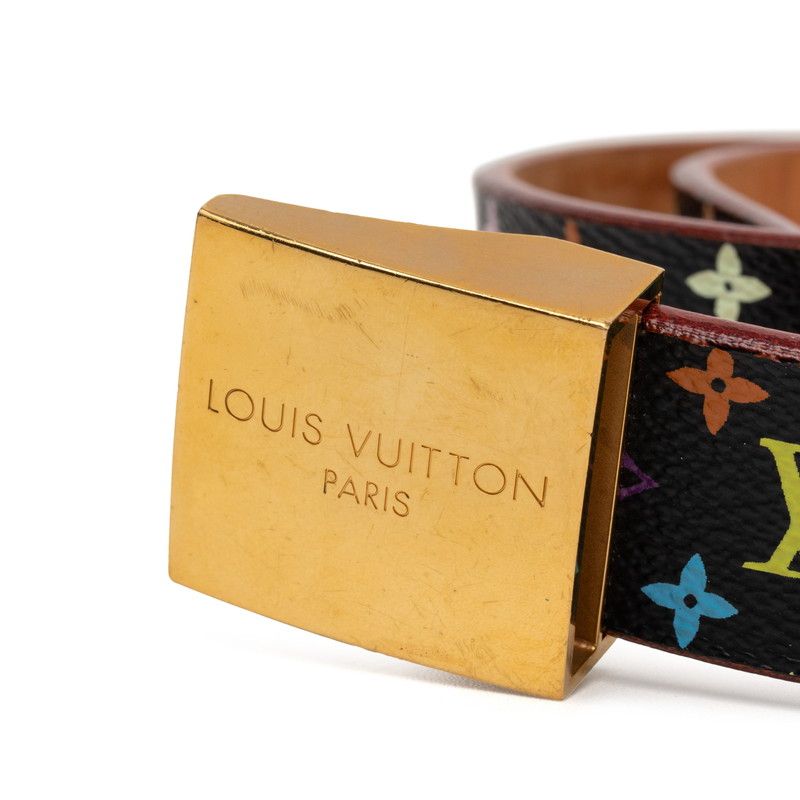 Louis Vuitton Monogram Multicolor Ceinture Carre 80 32 Black Leather Belt