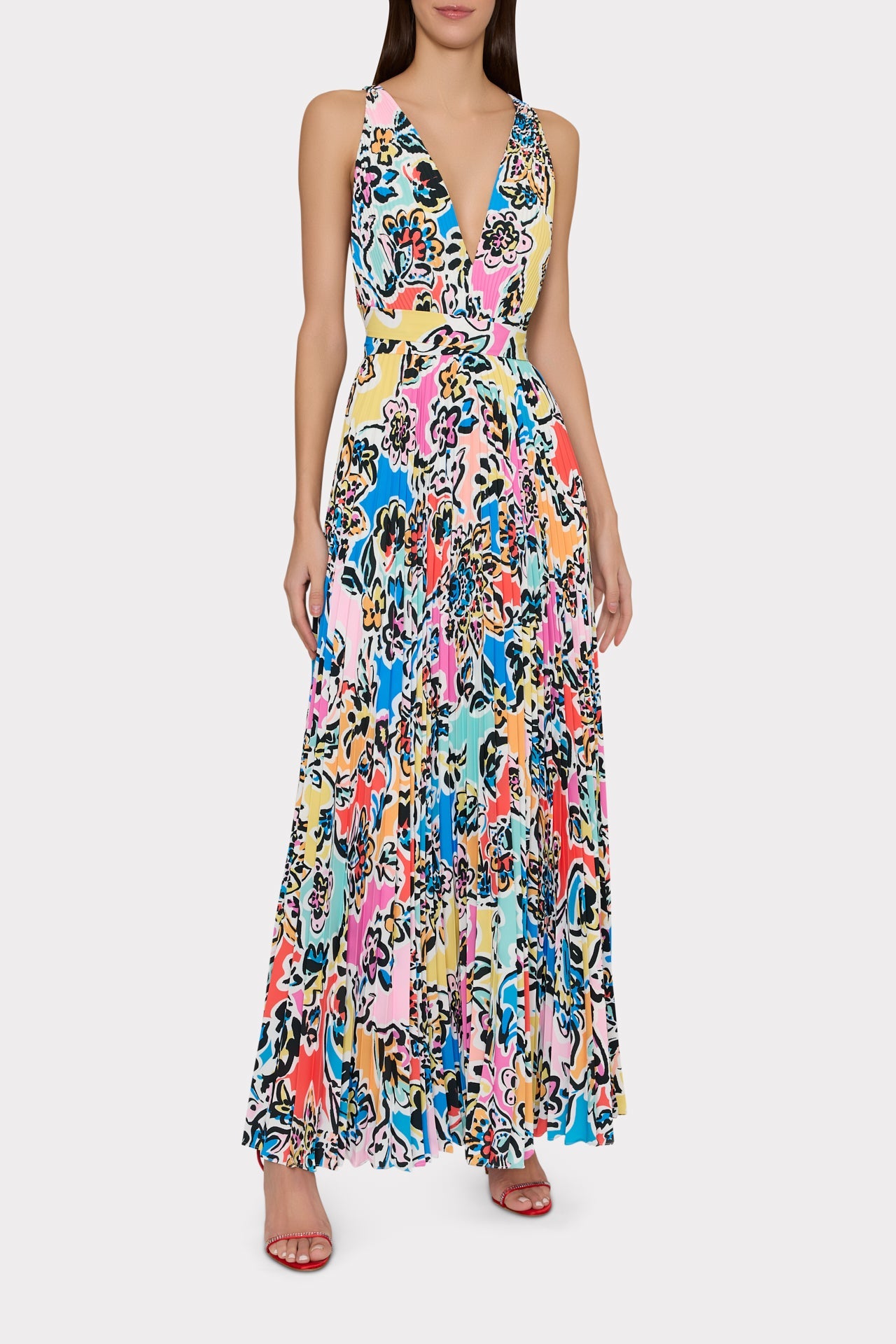 Oria Rainbow Oasis Pleated Dress