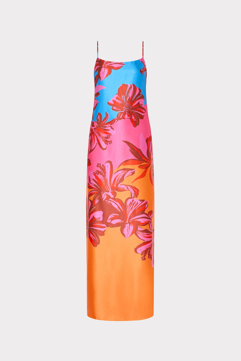 Lily Sunset Flower Printed Satin Maxi Dress