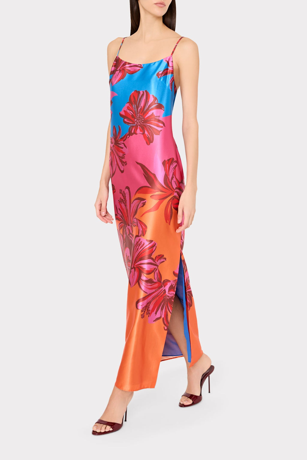 Lily Sunset Flower Printed Satin Maxi Dress