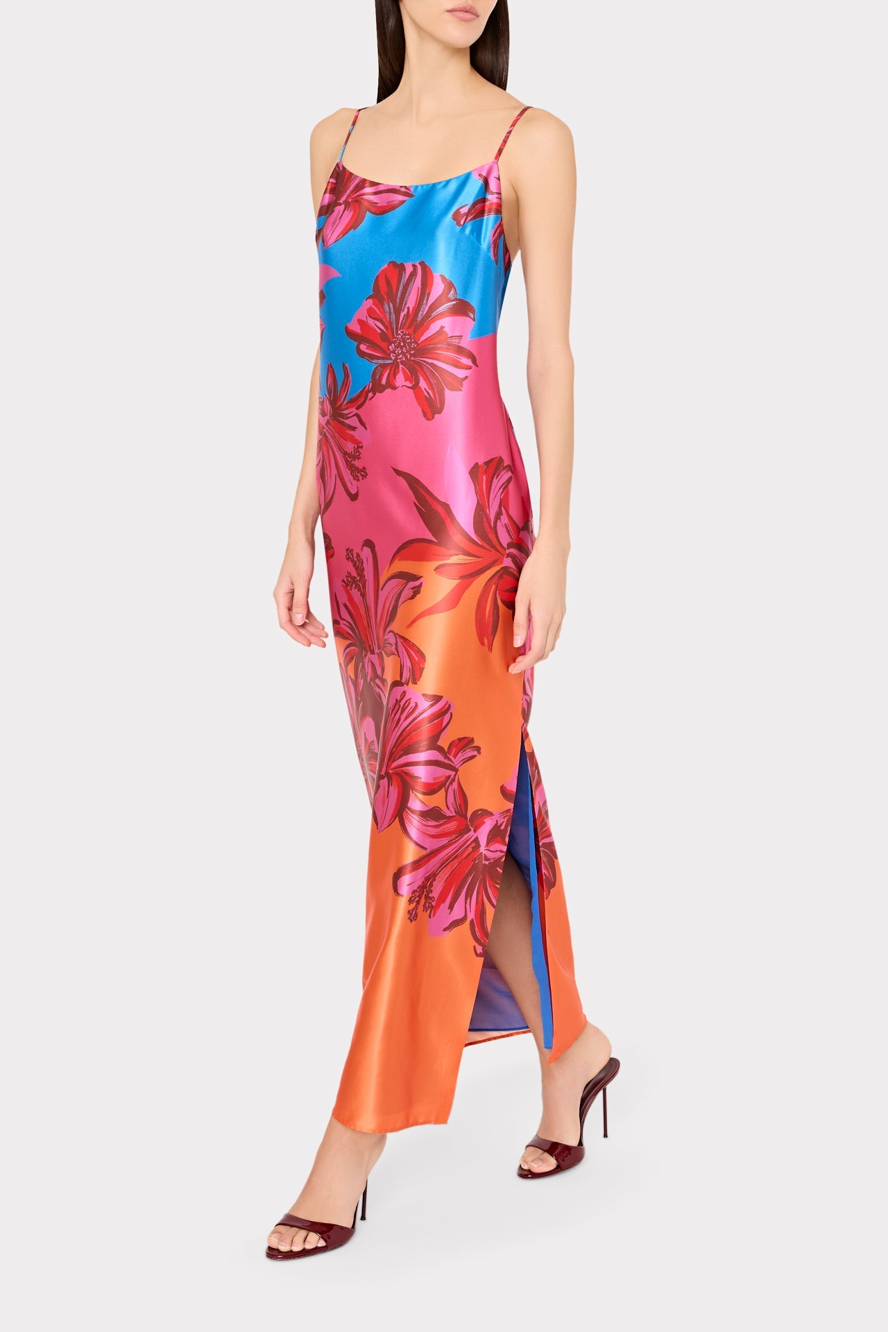 Lily Sunset Flower Printed Satin Maxi Dress