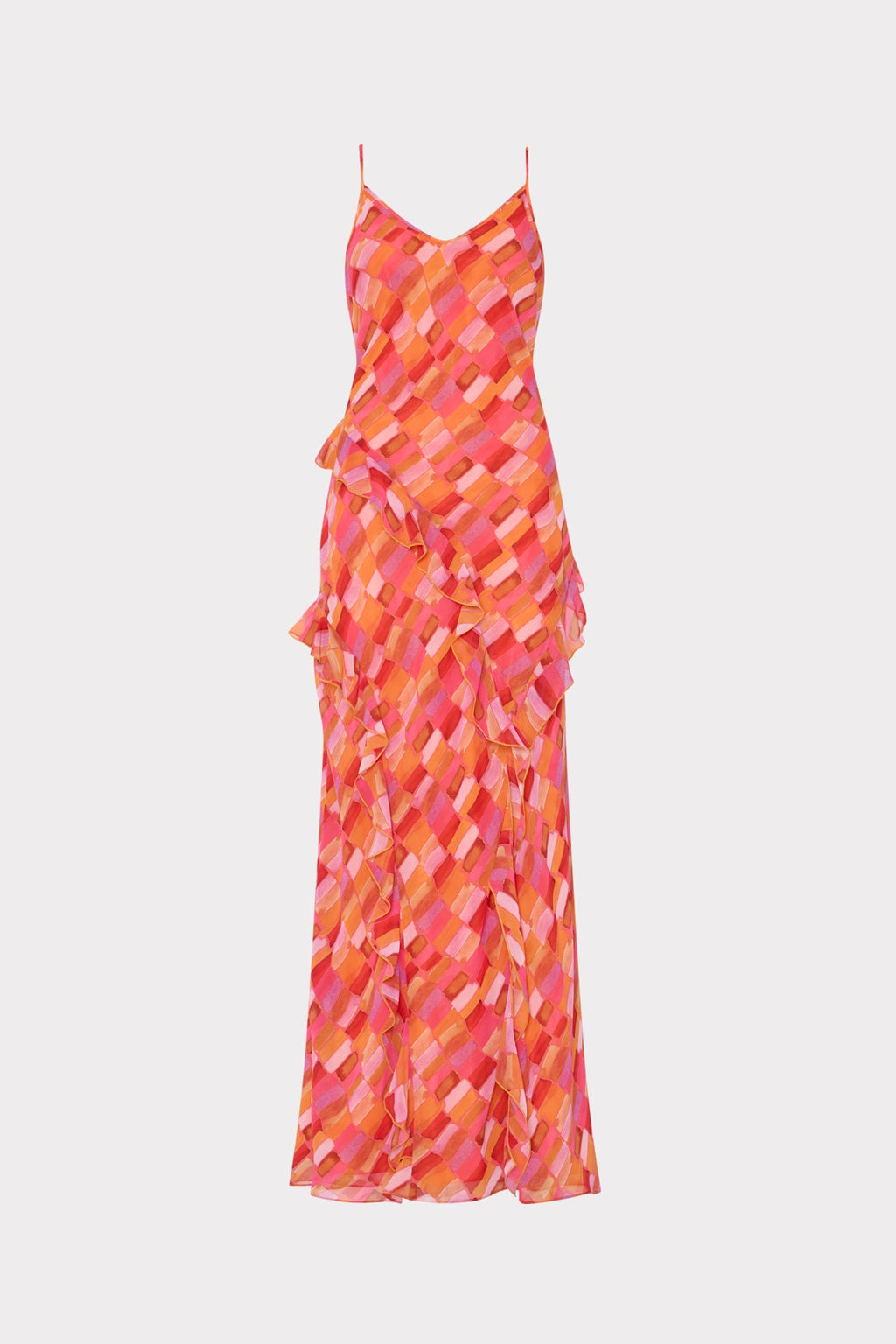 Sunset Tile Ruffle Maxi Dress
