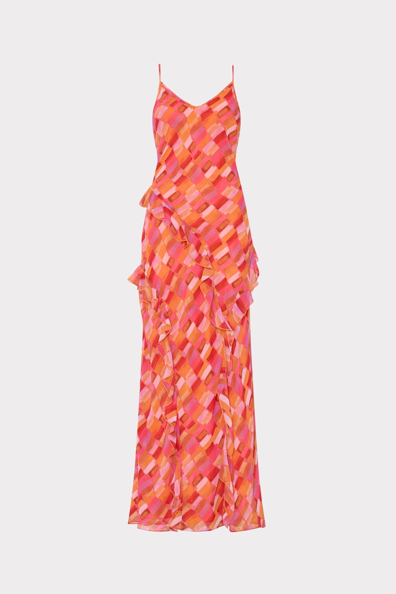 Sunset Tile Ruffle Maxi Dress