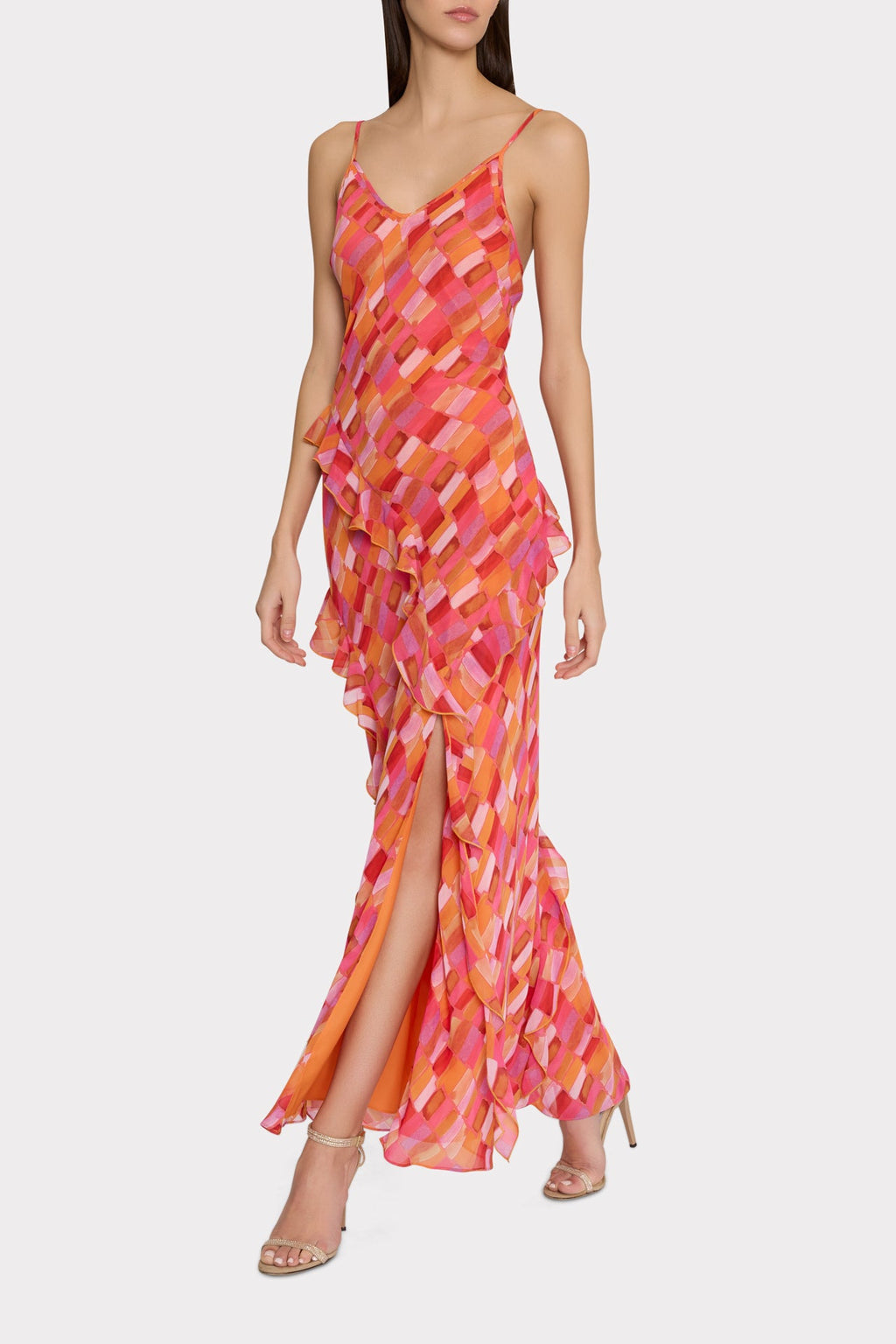 Sunset Tile Ruffle Maxi Dress