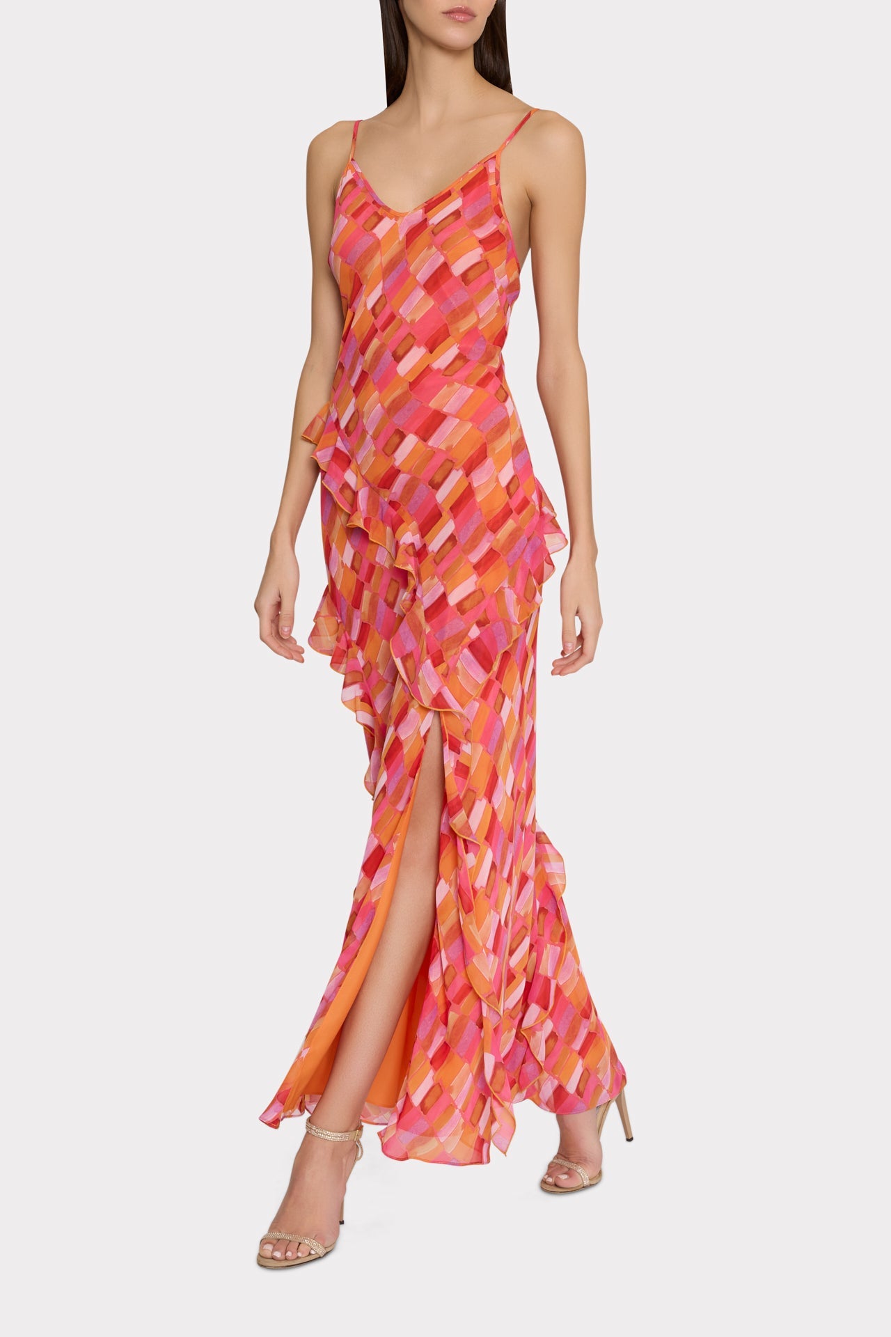 Sunset Tile Ruffle Maxi Dress