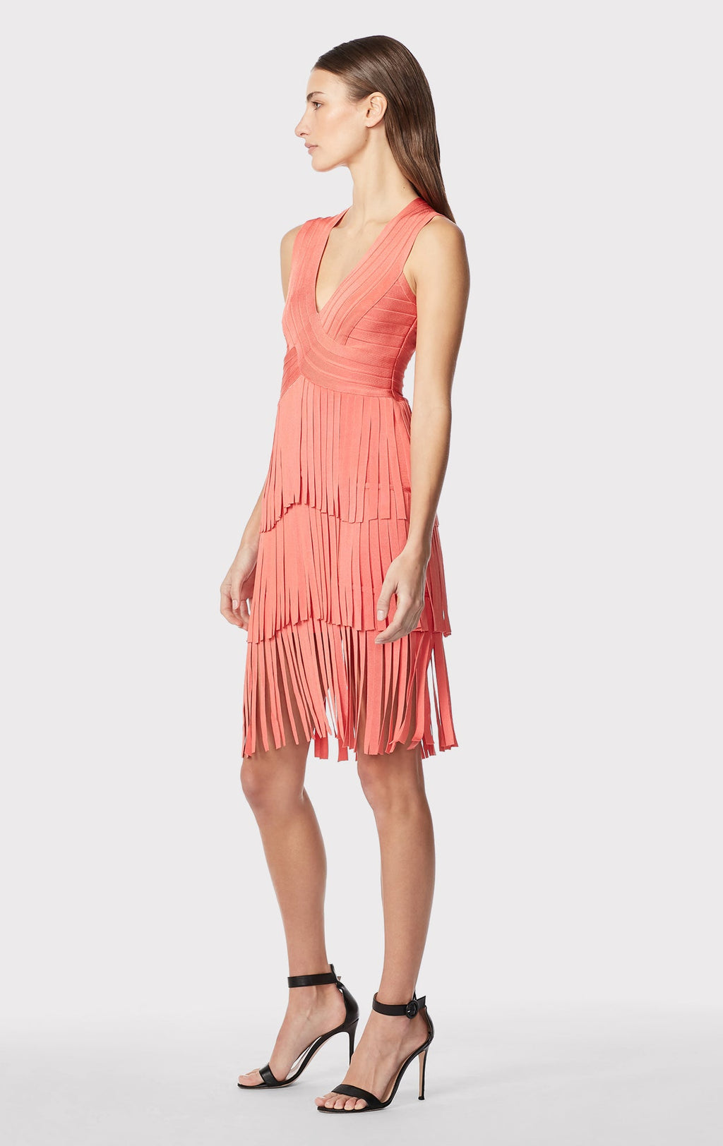 V NECK FRINGED MIDI DRESS