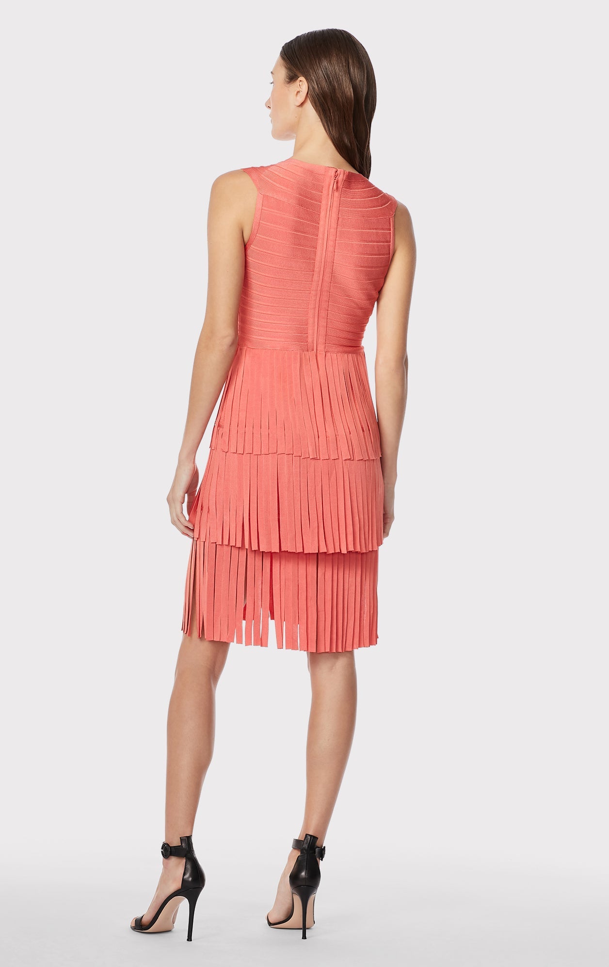 V NECK FRINGED MIDI DRESS
