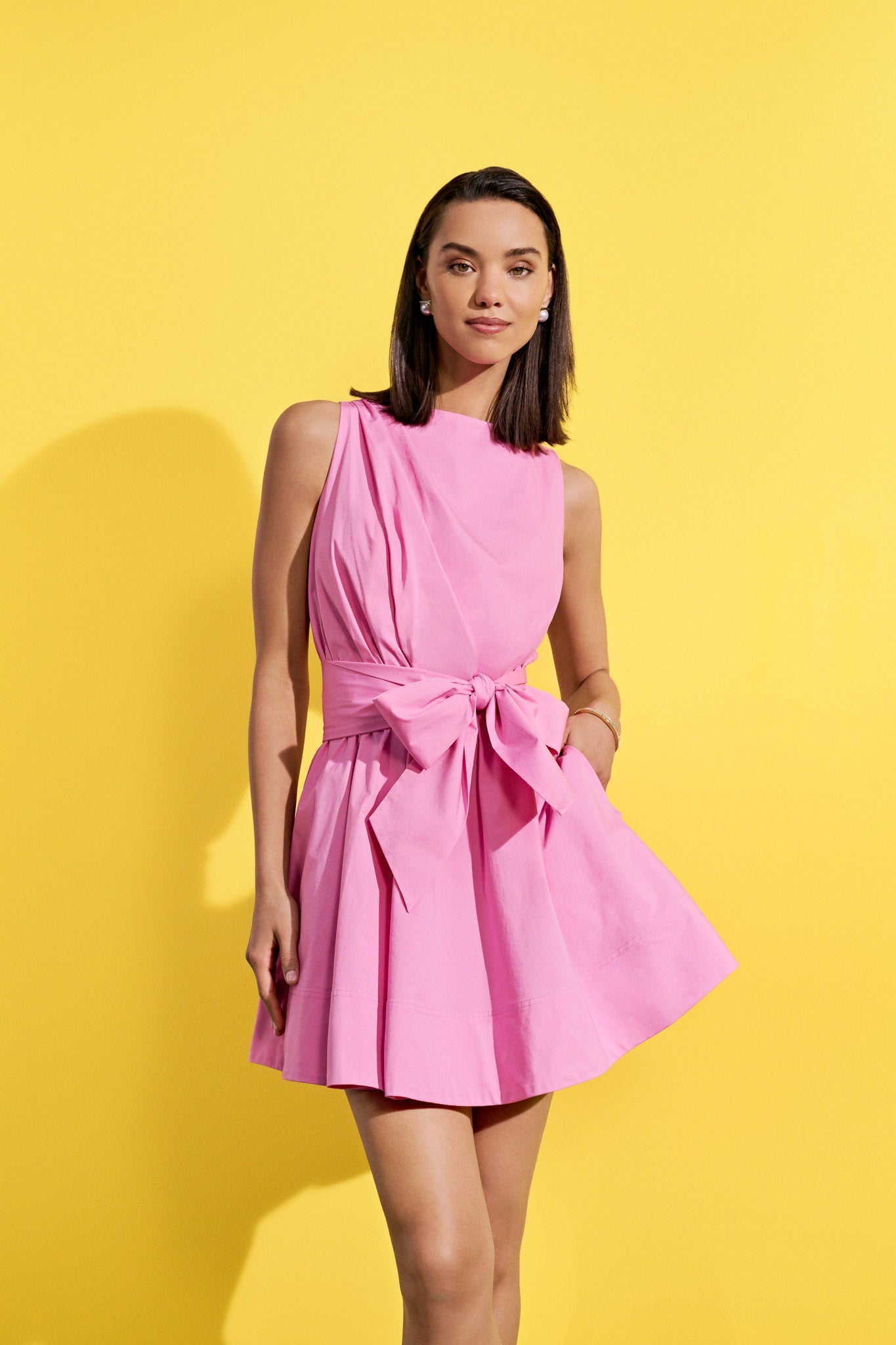 Draped Poplin Sleeveless Mini Dress