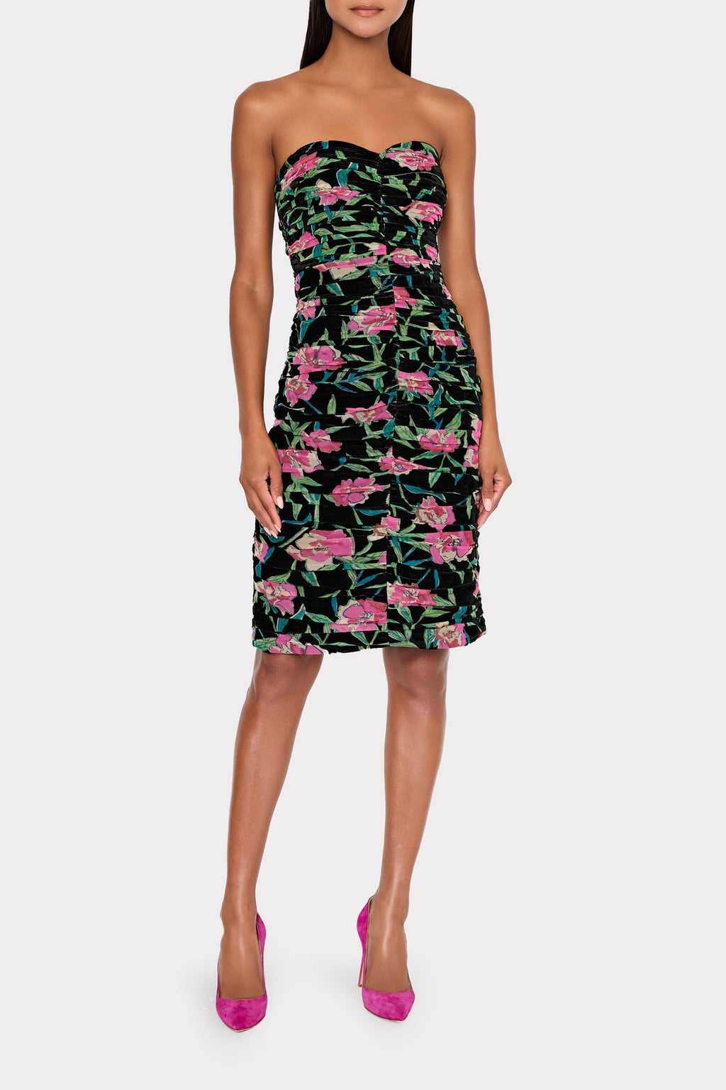 Chloe Burnout Velvet Ruched Midi Dress