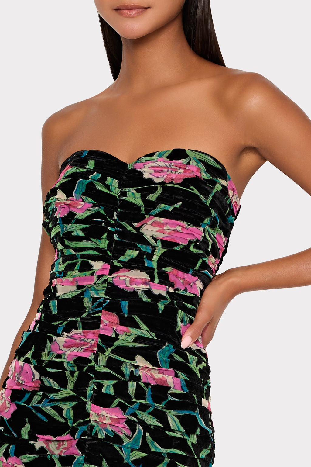 Chloe Burnout Velvet Ruched Midi Dress