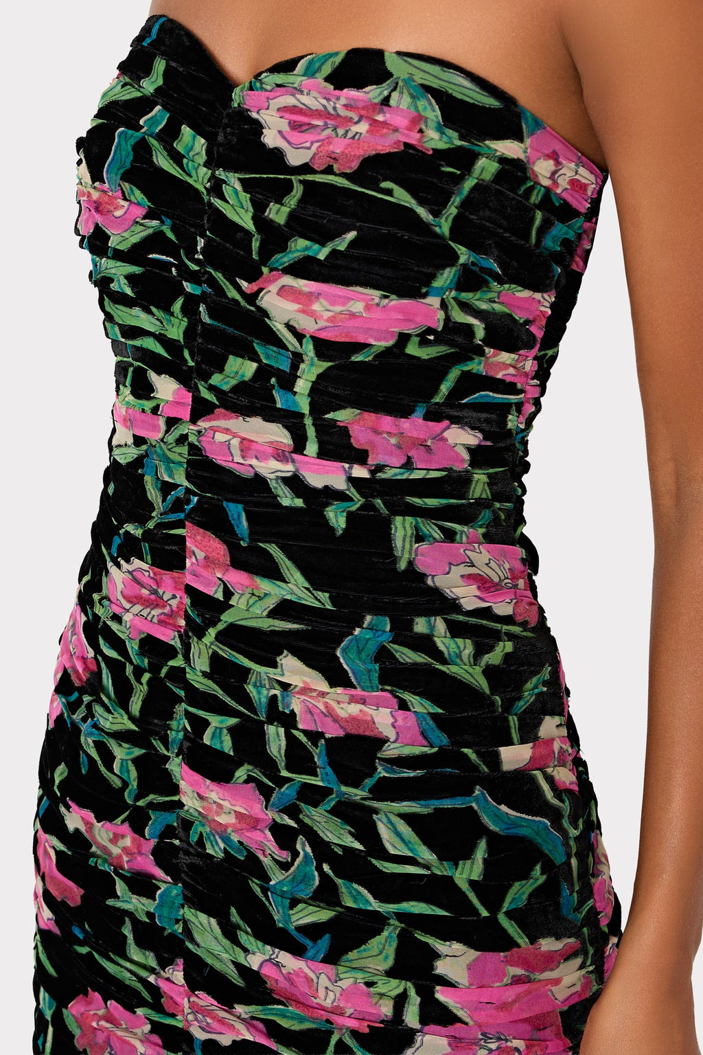 Chloe Burnout Velvet Ruched Midi Dress