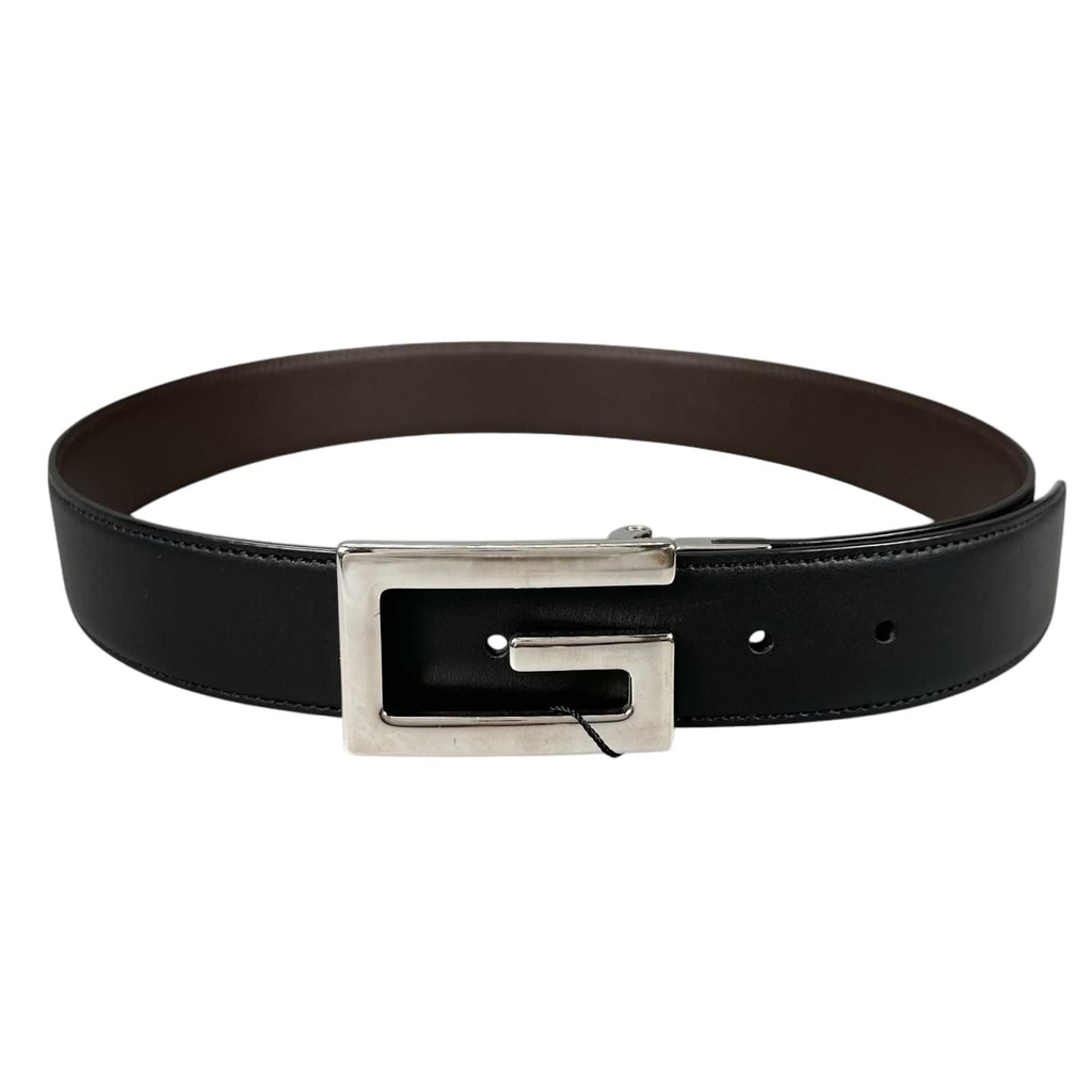 Gucci Square Leather Brown Black Belt Silver