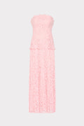 Norelle Strapless Mixed Laces Pleated Maxi Dress