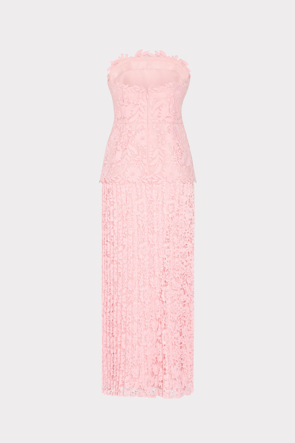 Norelle Strapless Mixed Laces Pleated Maxi Dress