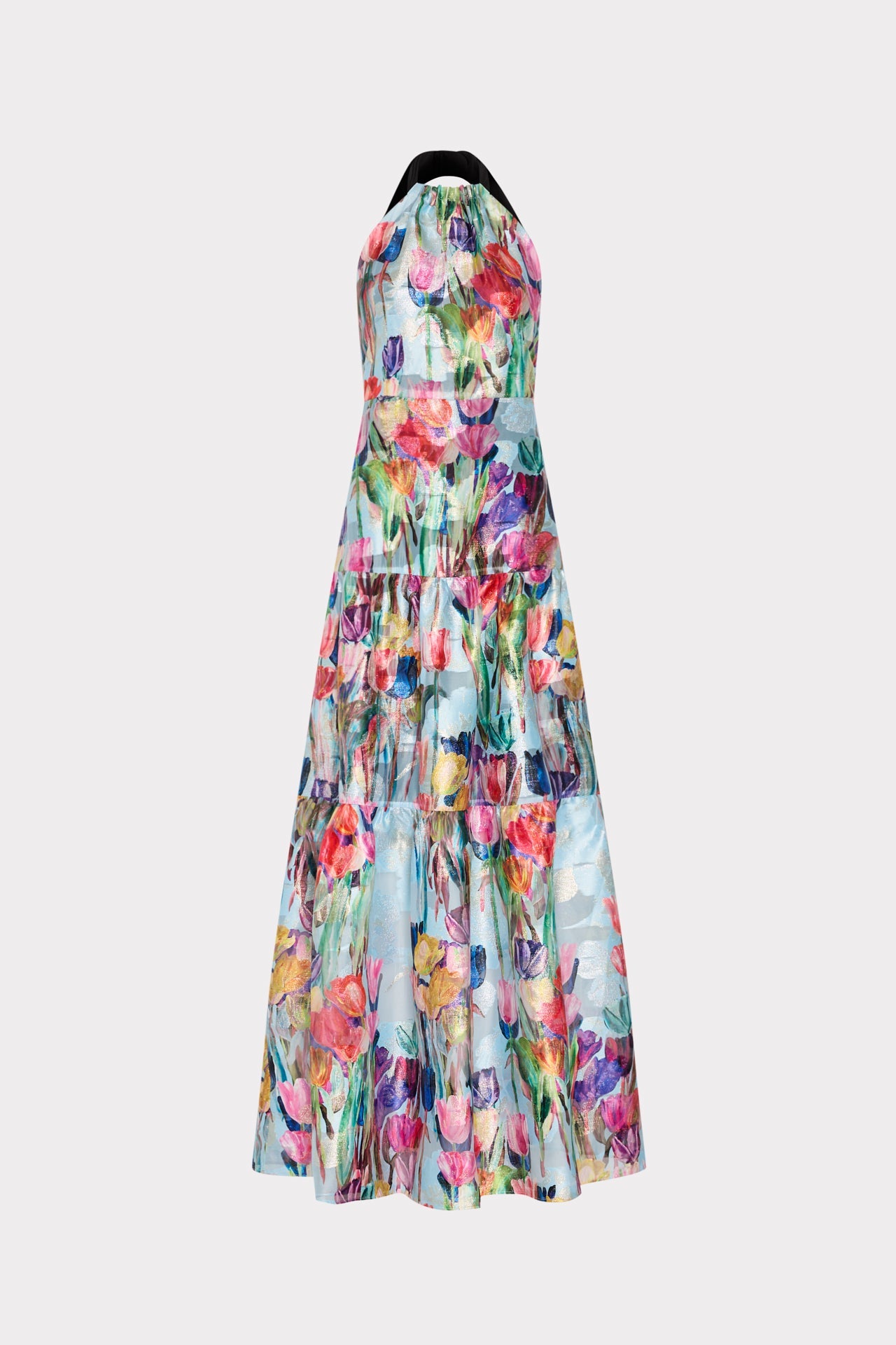 Gizelle Metallic Tulip Halter Maxi Dress