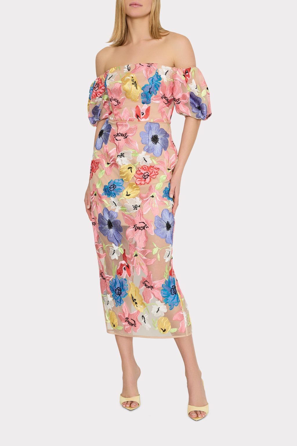 Nira Lily Floral Embroidered Midi Dress