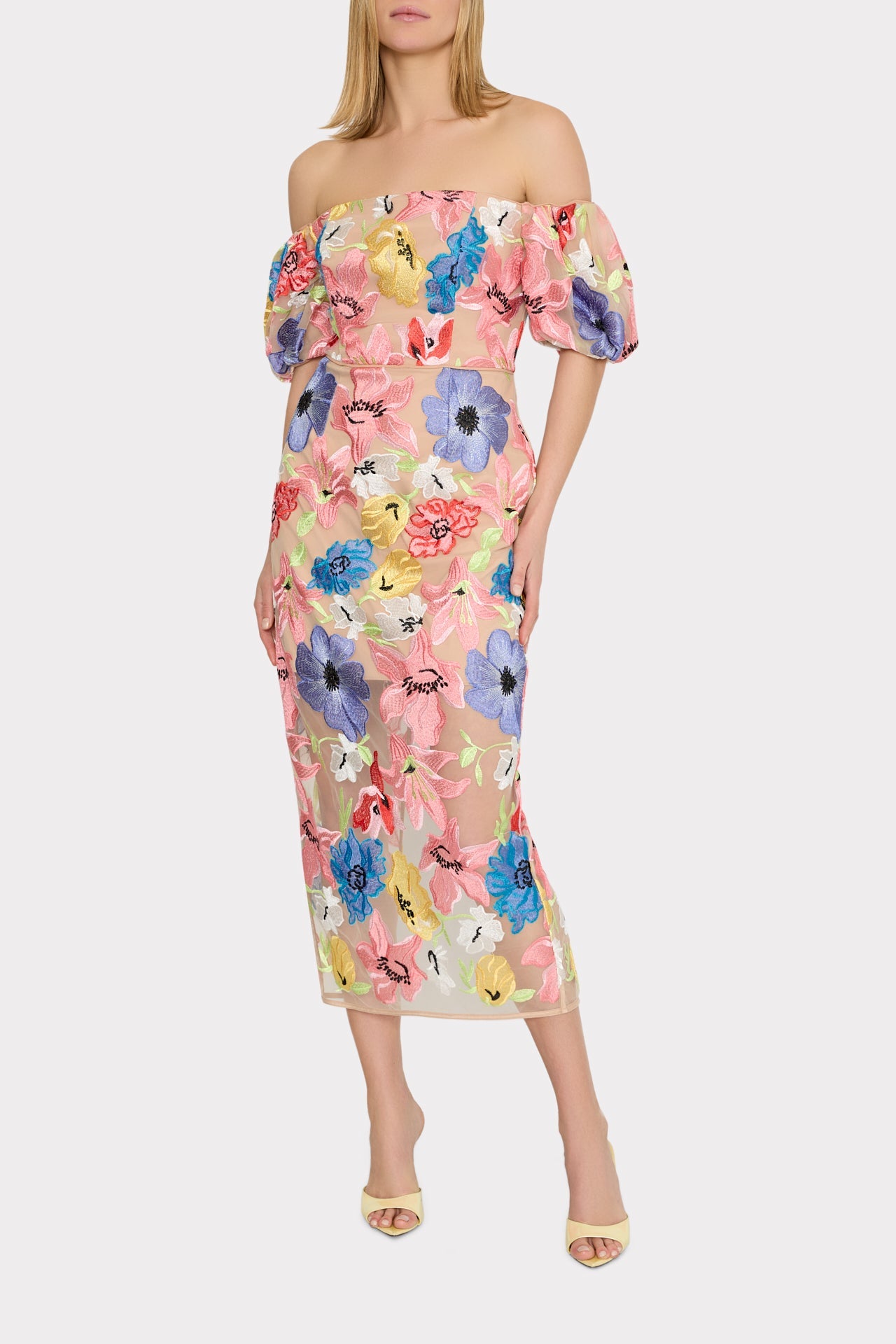 Nira Lily Floral Embroidered Midi Dress
