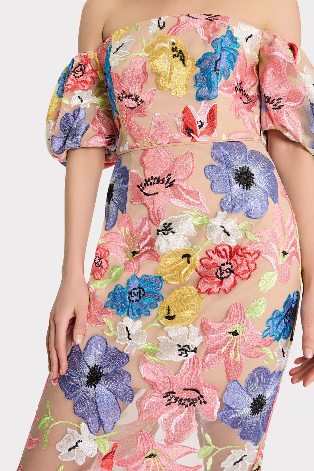 Nira Lily Floral Embroidered Midi Dress
