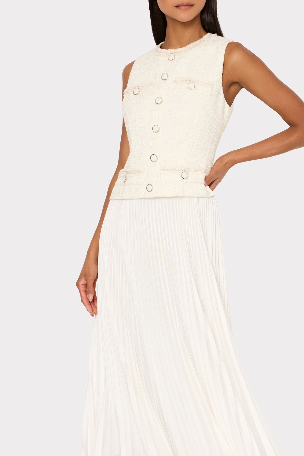 Boucle Mixed Media Midi Dress