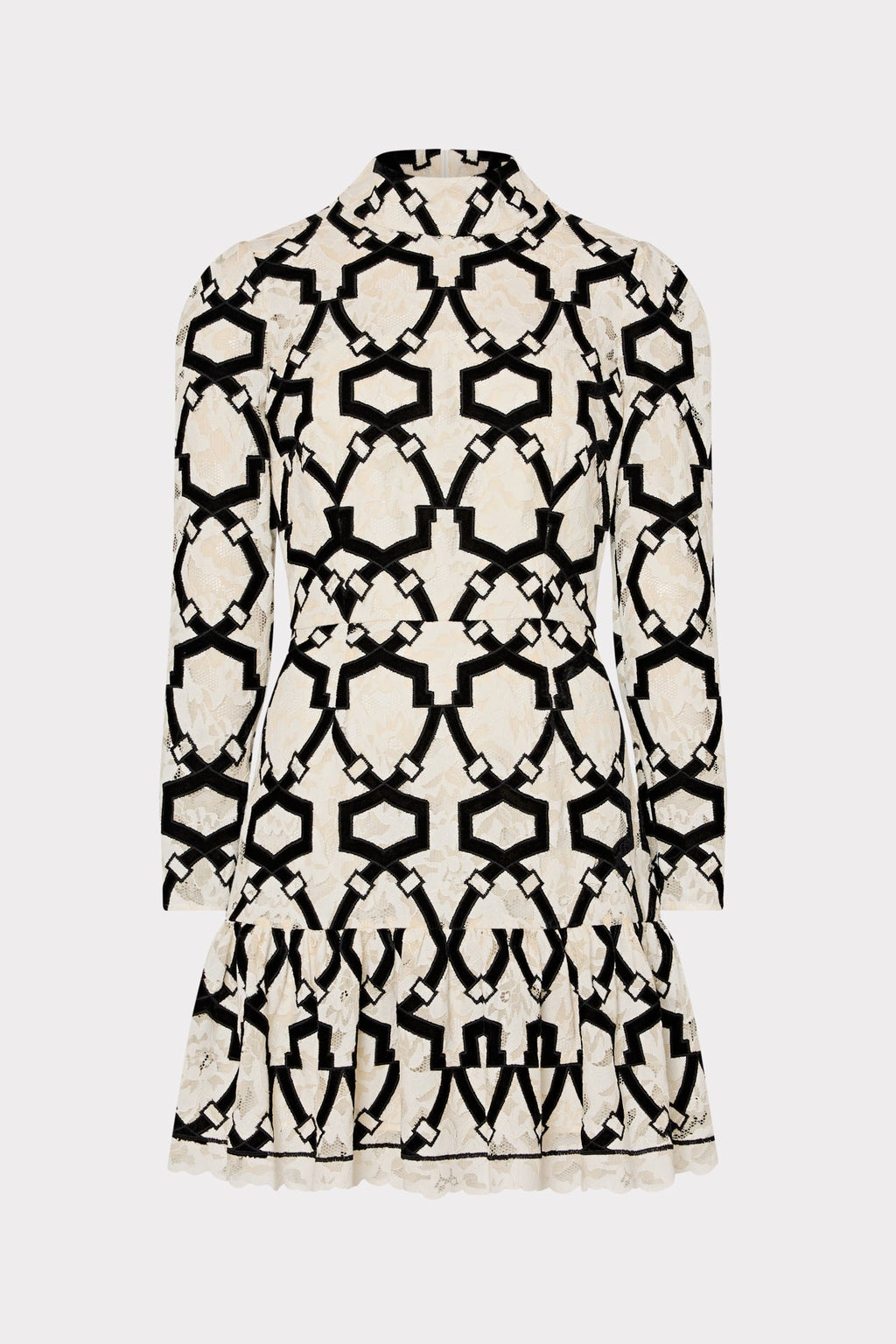 Willa Velvet Flocked Lace Mock Neck Dress