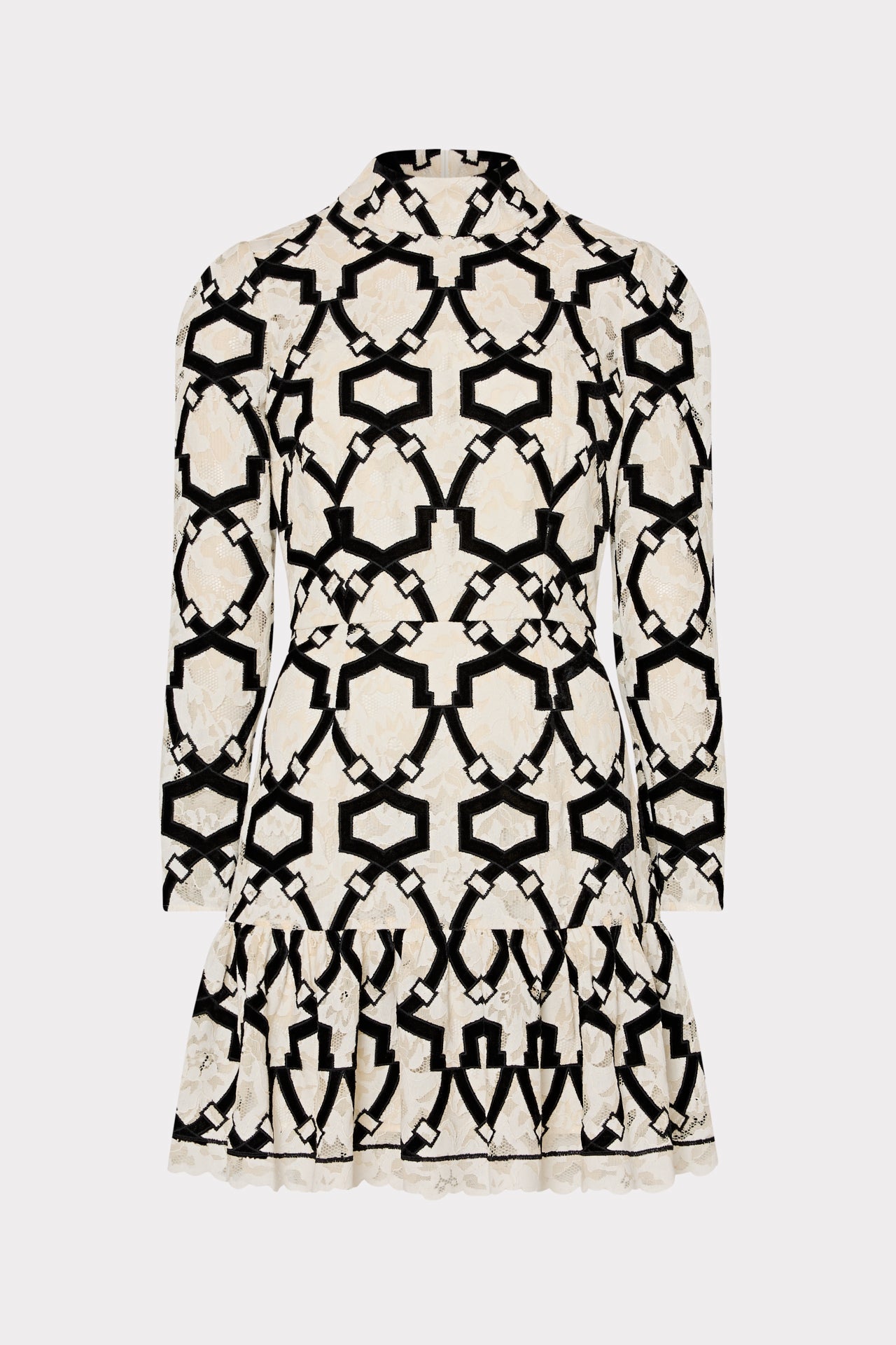 Willa Velvet Flocked Lace Mock Neck Dress