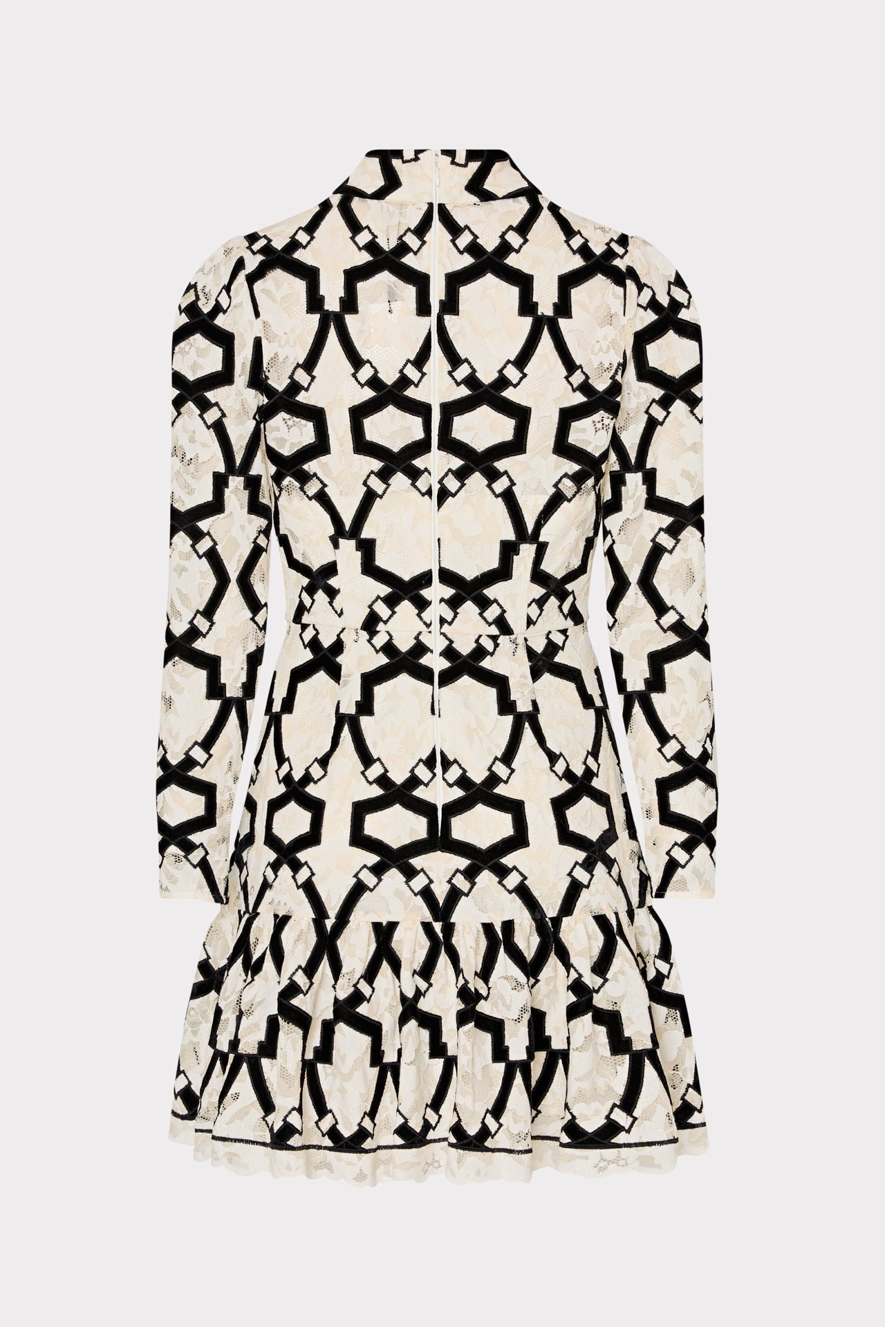 Willa Velvet Flocked Lace Mock Neck Dress