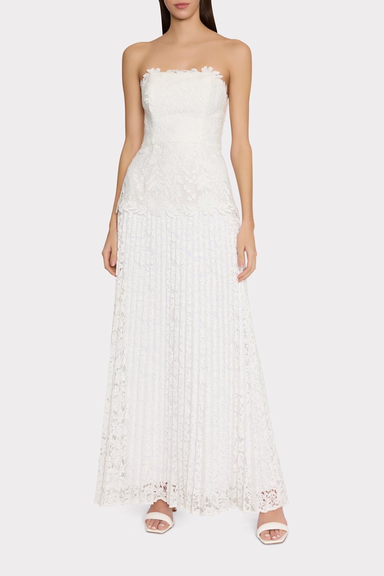Norelle Strapless Mixed Laces Pleated Combo Dress