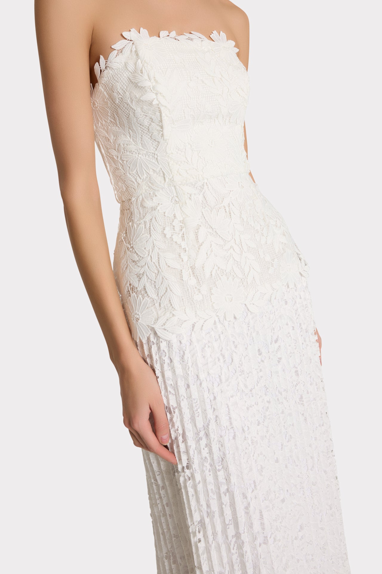 Norelle Strapless Mixed Laces Pleated Combo Dress