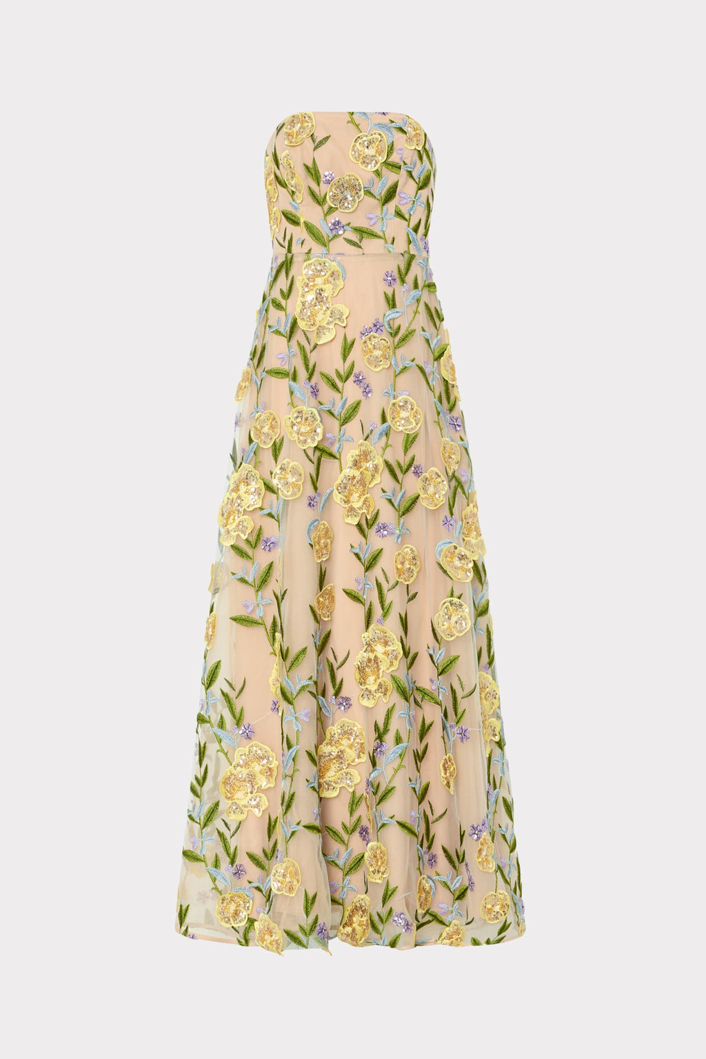 Isa Embroidered Sequin Strapless Dress