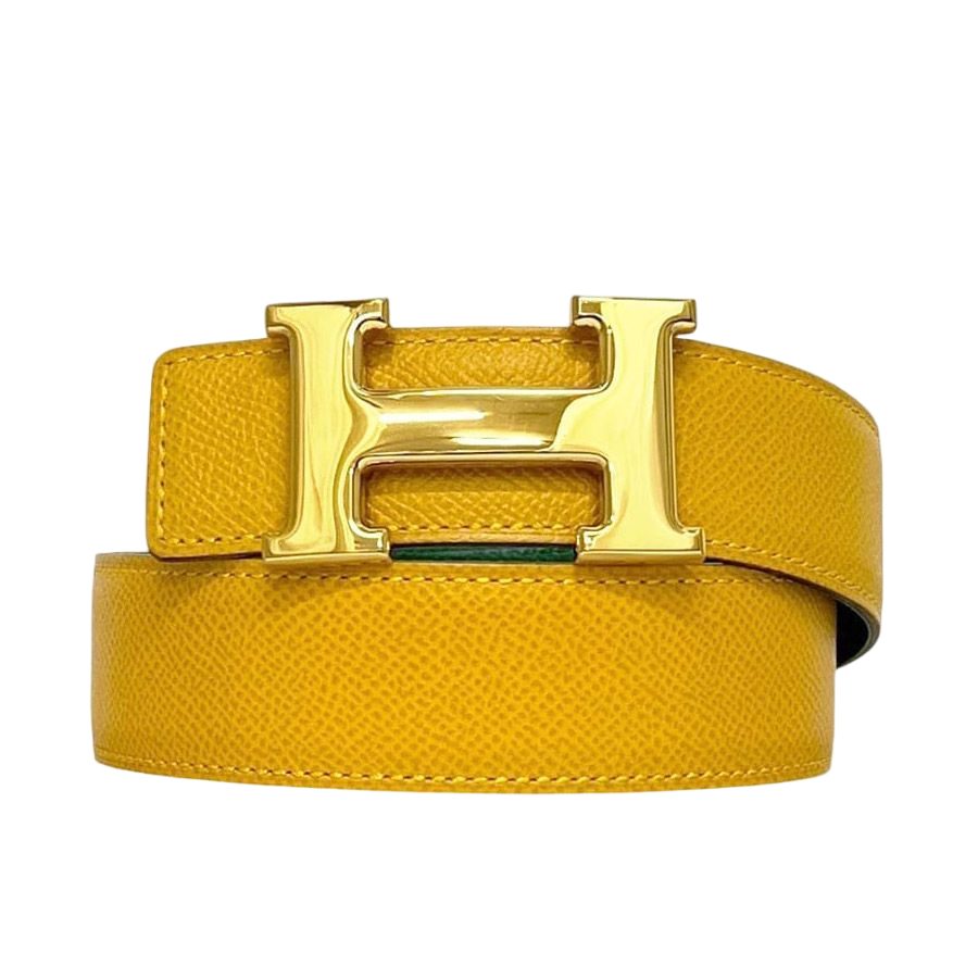 Hermes Belt Yellow Green Constance Waist 63 30 Togo Leather Logo Buckle