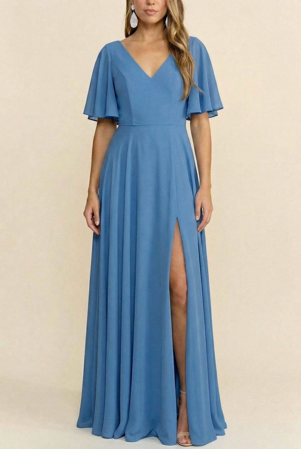 Adelphia Blue | V-Neck Chiffon Maxi Dress