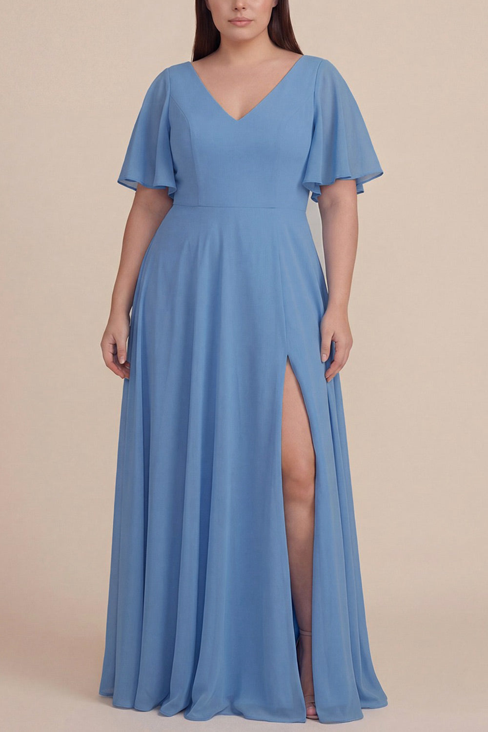 Adelphia Blue | V-Neck Chiffon Maxi Dress