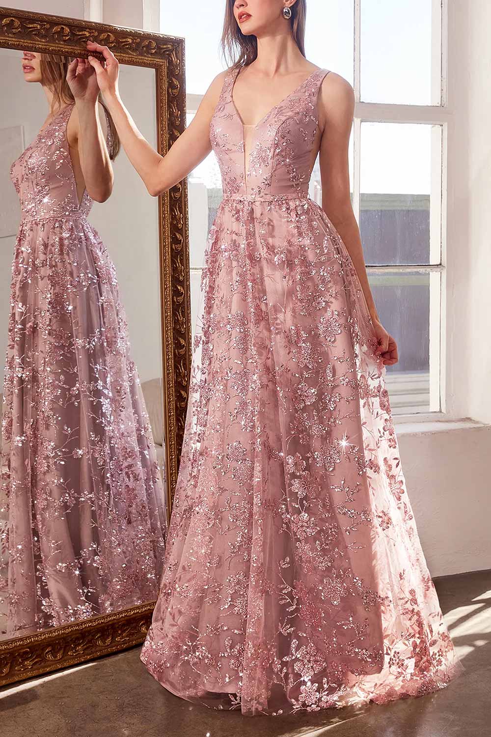 Alix Mauve | Glittery V-Neck Maxi Dress