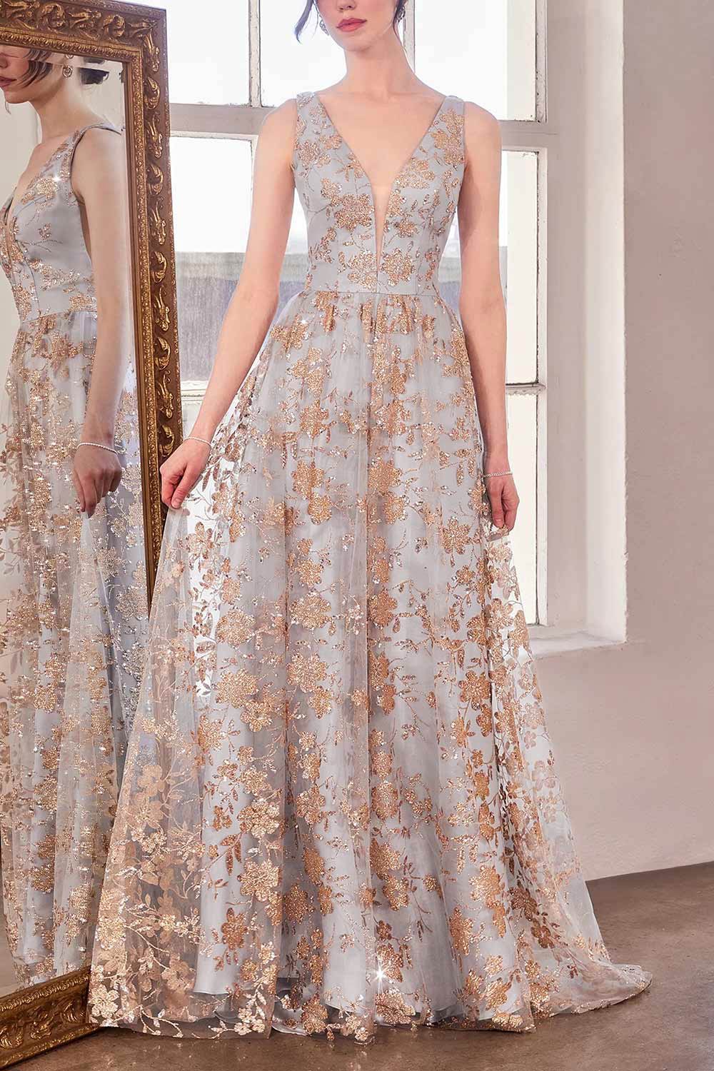 Alix Grey | Glittery V-Neck Maxi Dress