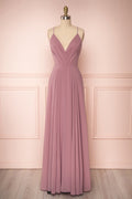 Aelis Mauve | Pleated Plunging V-Neckline Gown