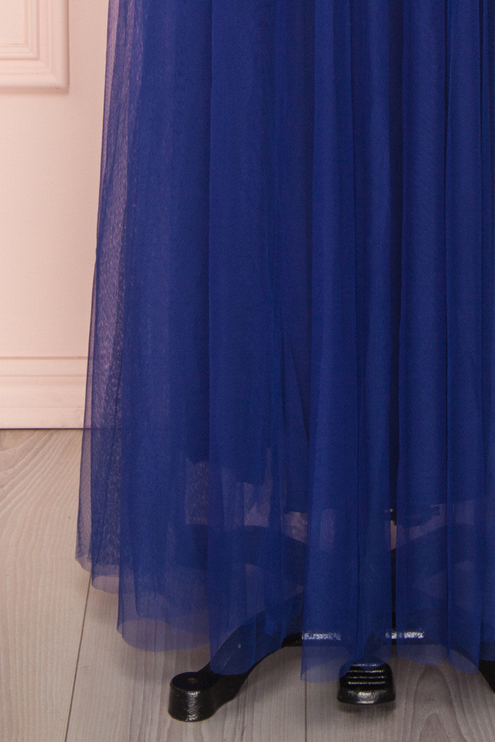 Aliki Navy | Plunging Neckline Mesh Maxi Dress