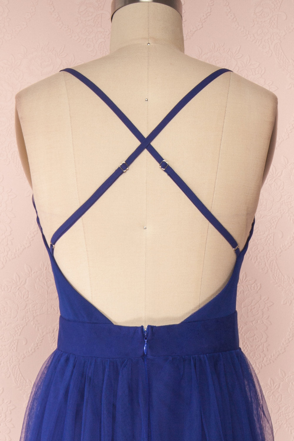 Aliki Navy | Plunging Neckline Mesh Maxi Dress