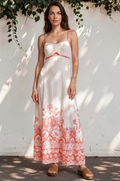 Aviva Maxi Dress - Spaghetti Strap A-Line Cut Out Detail Dress in Tawny Print