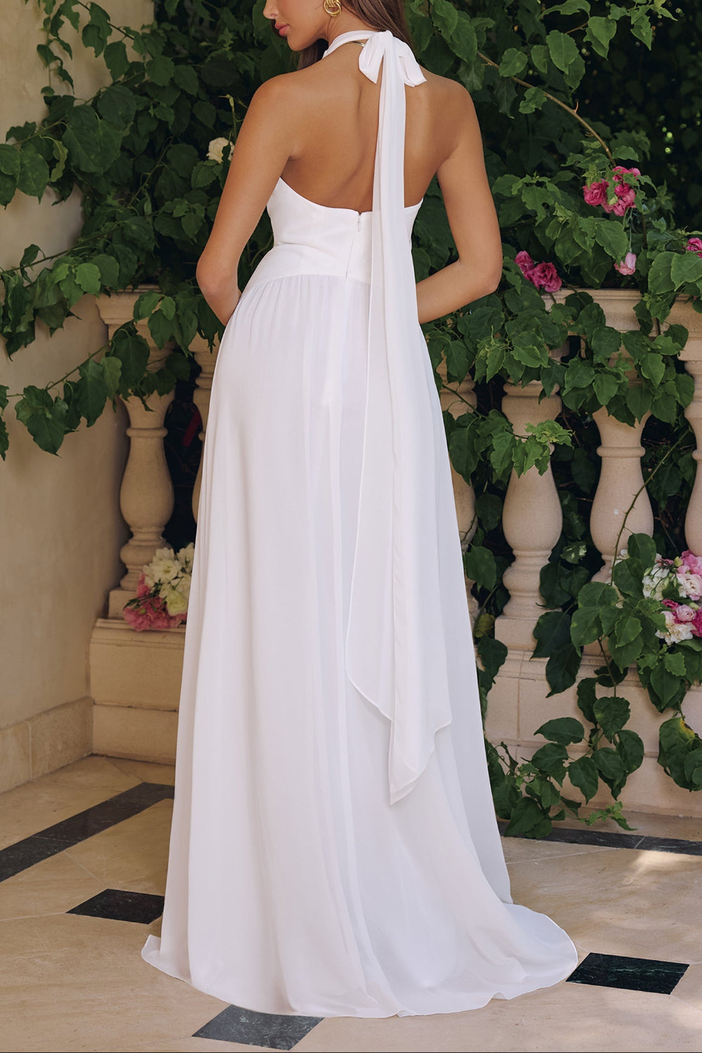 Bayley | Chiffon Halter Neck White Maxi Wedding Dress