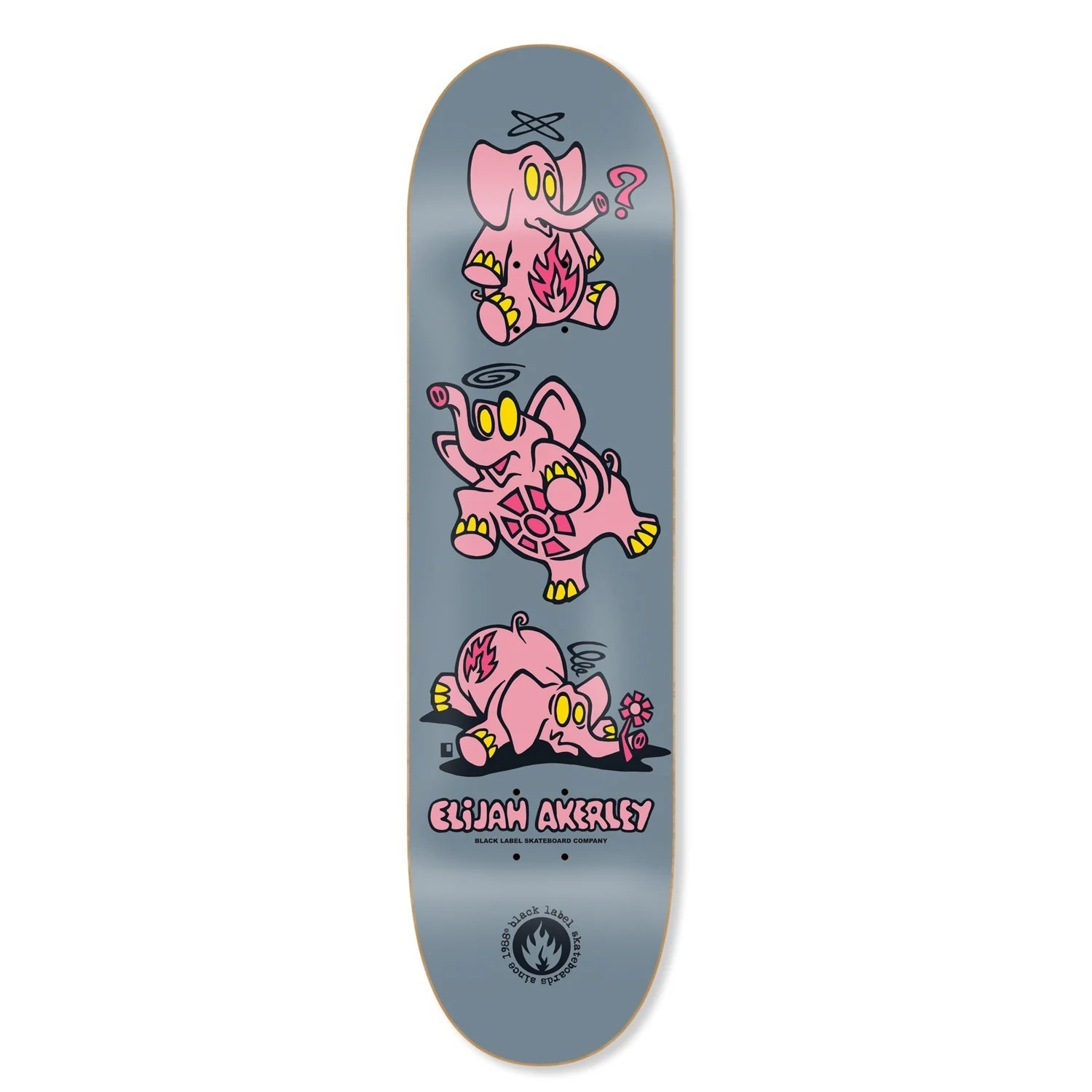 Black Label Skateboard Deck Elijah Akerley Pink Elephants Grey 8.25" x 32.12"