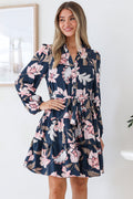 Bonham Mini Dress - Mandarin Collar Button Down Tiered Dress with Lace Trims in Brighton Print