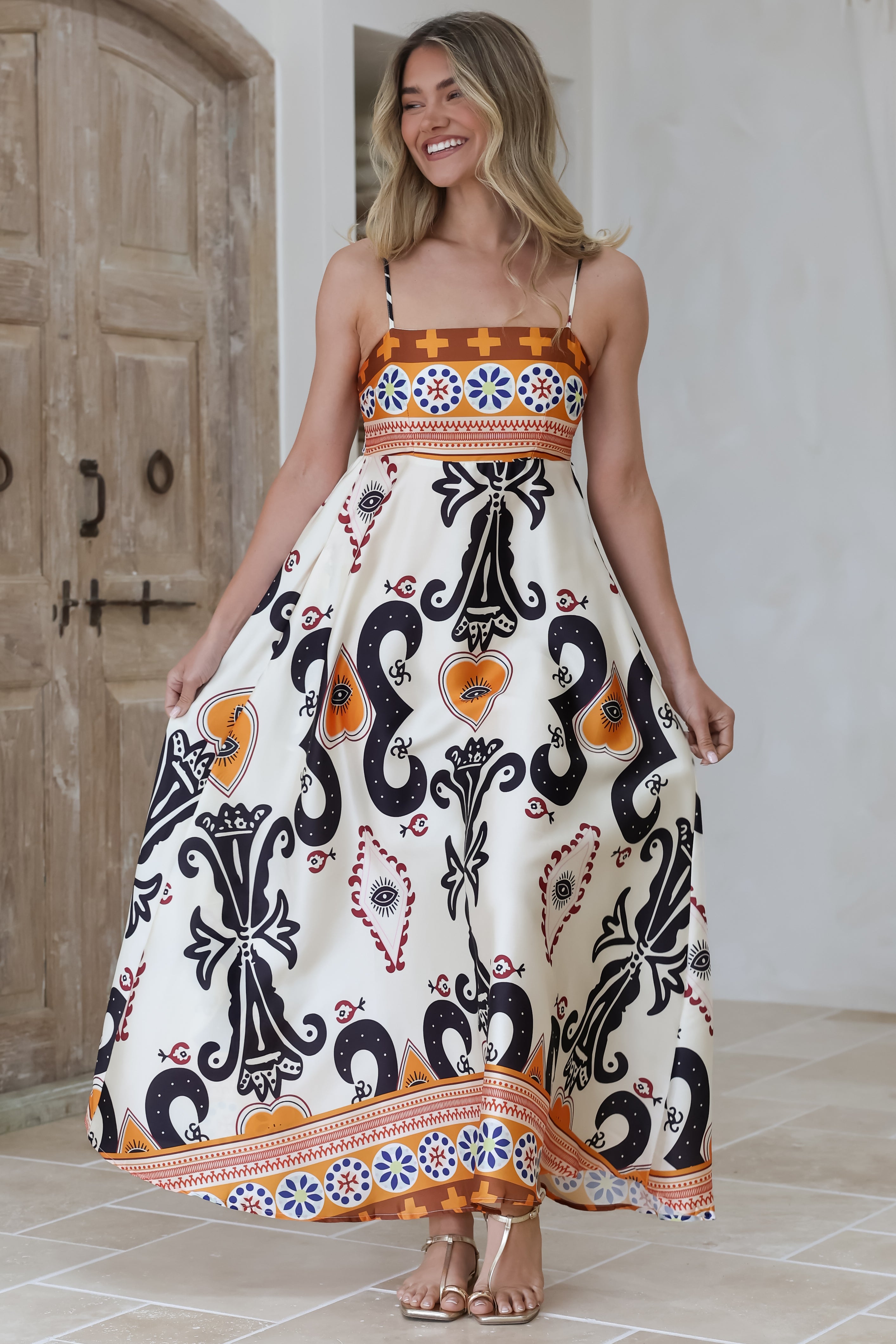 Bonita Maxi Dress - Spaghetti Strap Sun Dress in Belrae Print