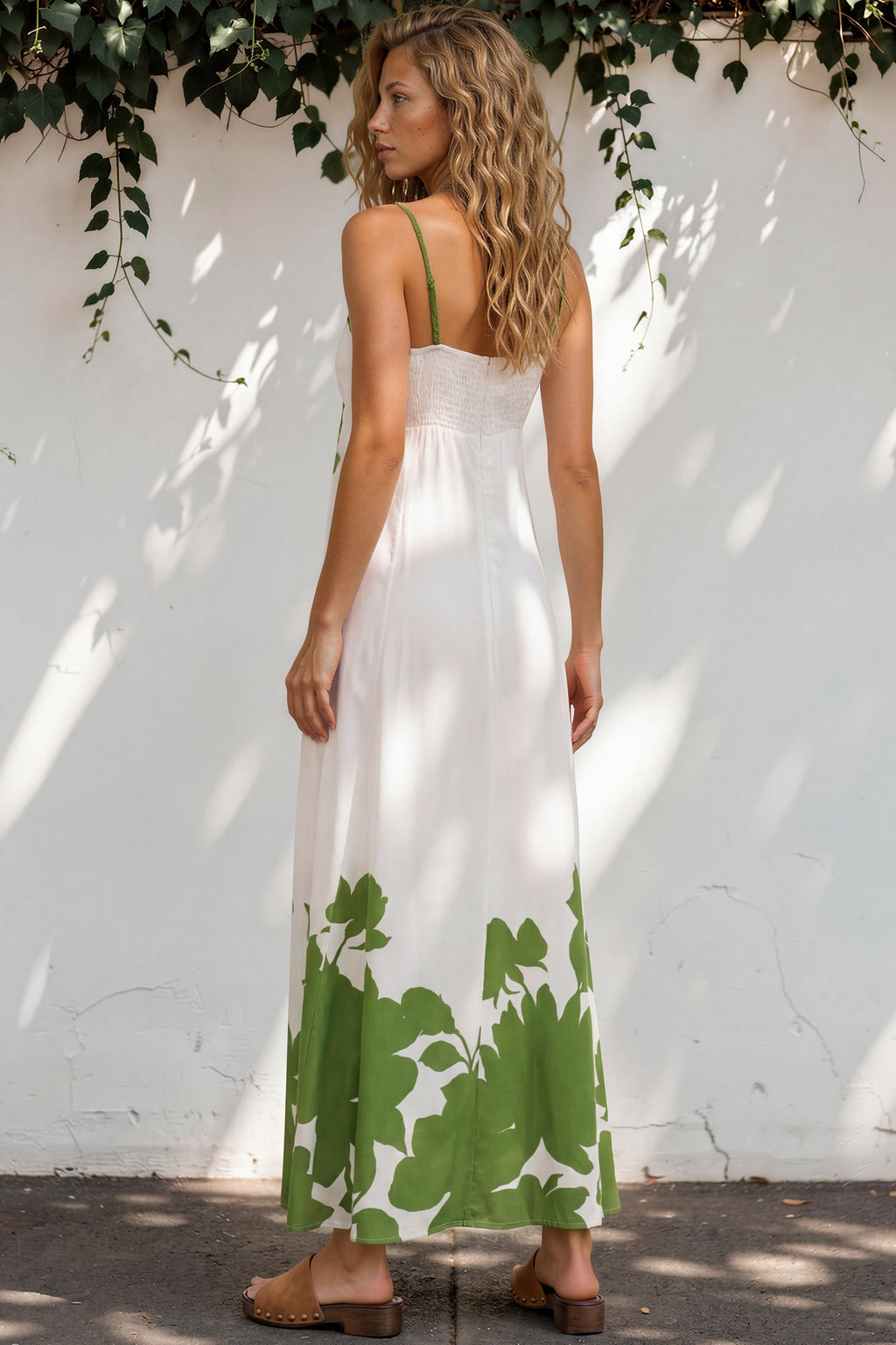 Bria Maxi Dress - Spaghetti Strap A-Line Cut Out Detail Dress in Clover Print
