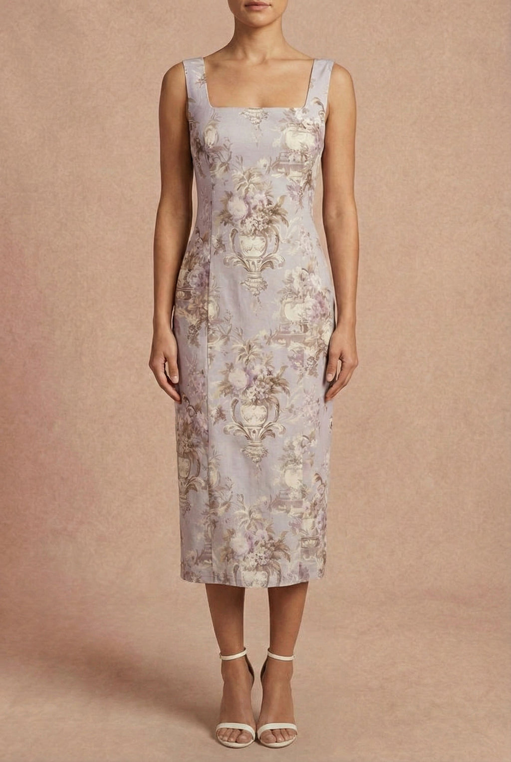 Bronwyn | Straight Lavender Midi Dress with Squared Neckline
